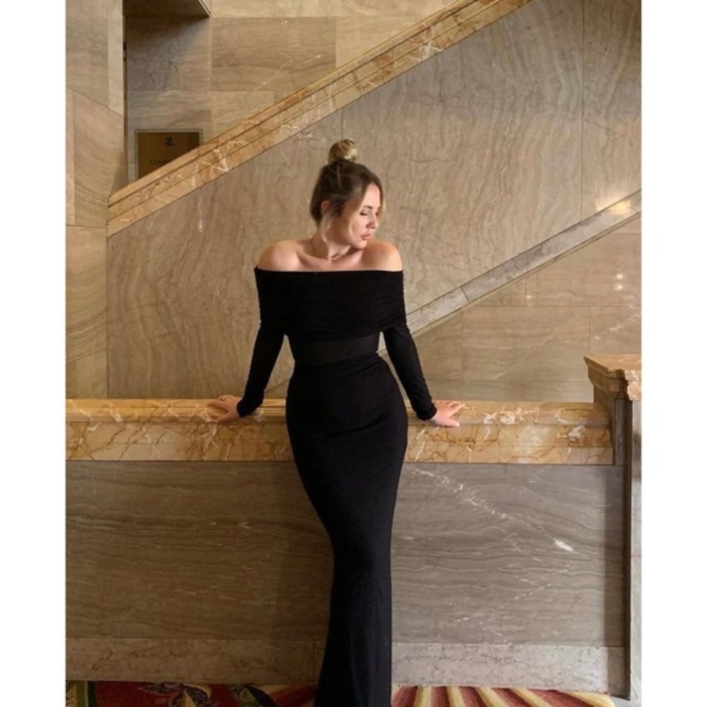 Commense Black Maxi Dress Off Shoulder Long Sleeve Evening Gown Party Dress XL - Picture 6 of 6